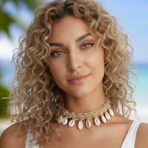 🆕️ Boho Chic Handcrafted Cowrie Shell Choker Beach Vacay Coastal Layer Necklace